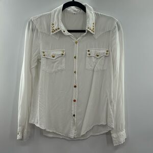 3For$20 Fate White Snap Blouse. With Gold Stud Detailing size M